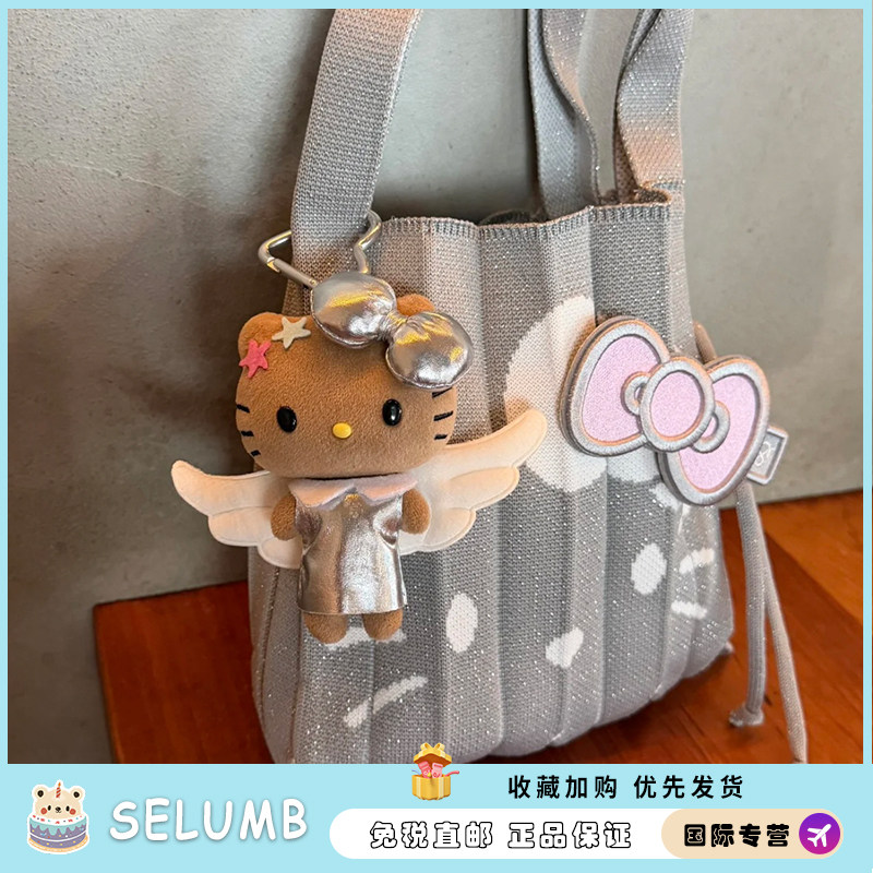 日本SELUMB韩系KTTTY针织风琴包手提女甜酷风百搭学生褶皱购物袋