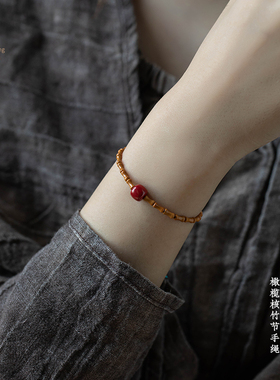 福一方朱砂老型珠橄榄核手链橄榄石和田玉手串文艺手绳本命年礼物