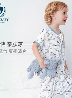 Relax Baby婴儿双层短袖纱布睡袋 儿童纱布分腿防踢被夏季薄款