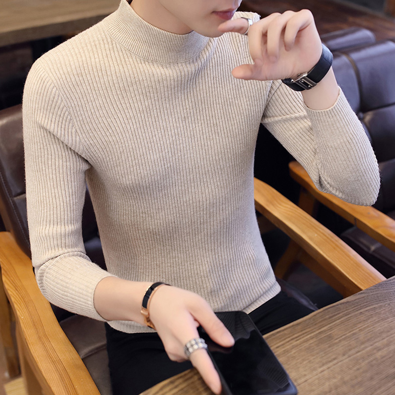 秋冬高领毛衣男士秋潮流修身百搭打底针织衫纯色内搭中领毛1117u