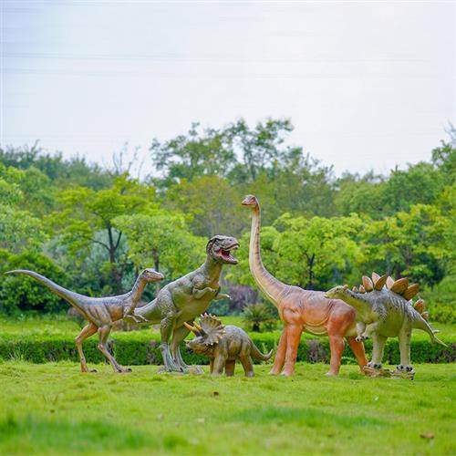 户外大型仿真恐龙雕塑模型玻璃钢霸王龙楼几何块面龙景区装饰摆件