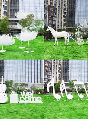 不锈钢大提琴钢琴白马拉花车雕塑售楼部婚纱摄影音符荷花道具摆件