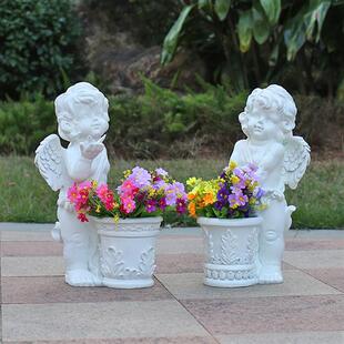 户外园林景观天使人物花缸摆件别墅门店造景装饰玻璃钢丘比特雕塑