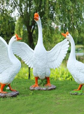 仿真大白鹅摆件户外玻璃钢花园草坪装饰园林景观庭院动物模型雕塑