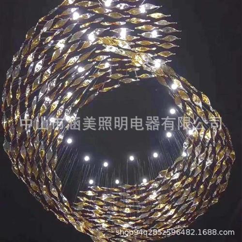 酒店售楼部沙盘区工程吊灯手工艺术玻璃枫叶吊灯非标工程灯具
