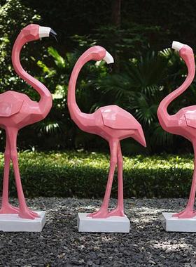 户外块面火烈鸟玻璃钢园林景观雕塑摆件庭院商场池塘美陈装饰小品