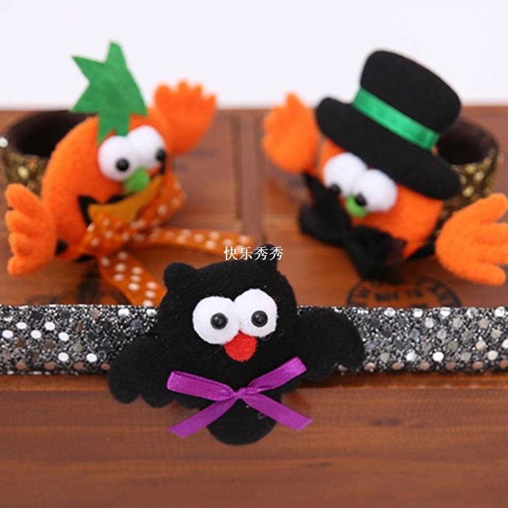 halloween kids cosplay slap bracelet hand ring pumpkin bat h