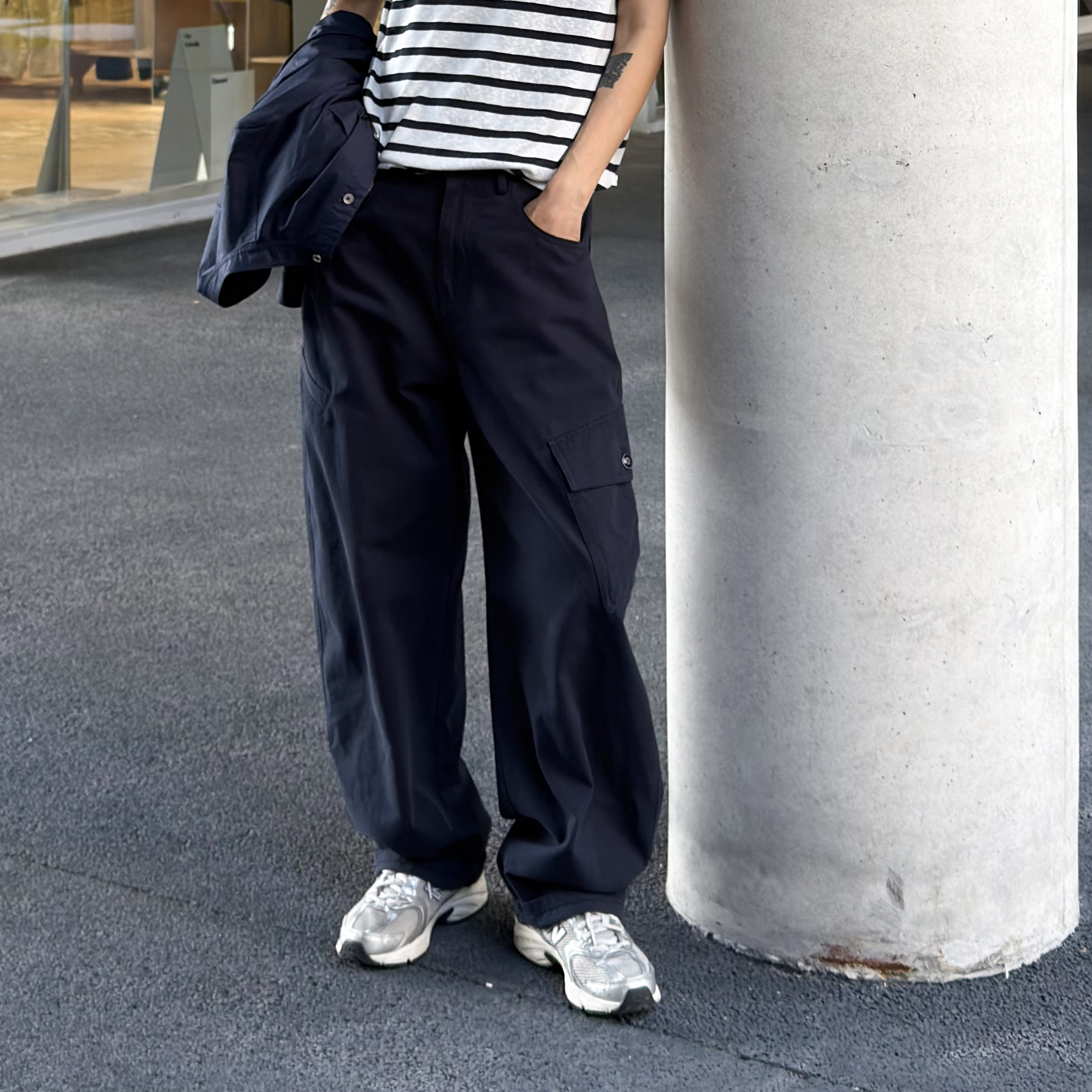 琴仔 纯棉百搭水洗解构复古弯刀休闲裤舒适阔腿宽松长裤女 Z1366