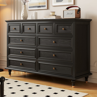 实木斗柜客厅卧室大容量储物柜靠墙沙发旁床尾旁美式复古收纳柜子