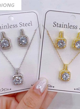 跨境爆款2024年镶钻项链耳环套装欧美简约百搭锁骨链工厂直批
