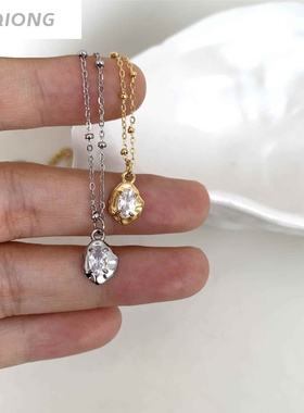 新品不规则锆石吊坠日韩ins风项链外贸日常钛钢不锈钢不褪色