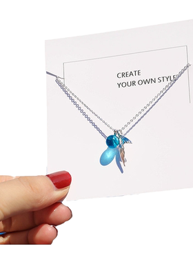 S纯银人鱼尾泡沫项链女清新森系梦幻蓝色水晶吊坠人鱼泪锁骨链