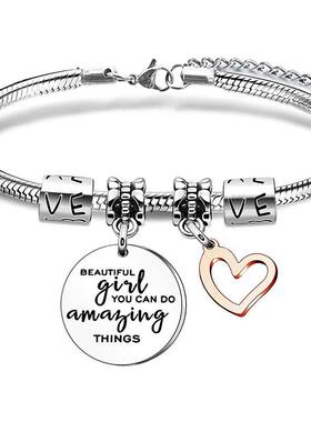 百搭跨境新款蛇骨链吊牌刻字Family 不锈钢手链送朋友亲人手链