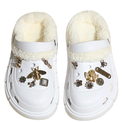 毛绒洞洞鞋冬季加绒eva爆款金属