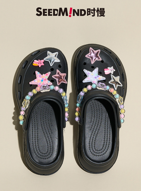 时慢coros洞洞鞋女款34码y2k甜酷粉厚底凉鞋夏拖鞋外穿黑色踩屎感