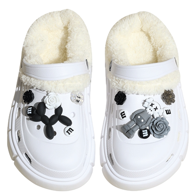 厚底洞洞鞋冬季加绒可拆卸可爱