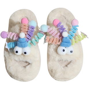 时慢秋冬款增高厚底网红毛毛拖鞋女外穿2025新款可爱搞怪黑色软底