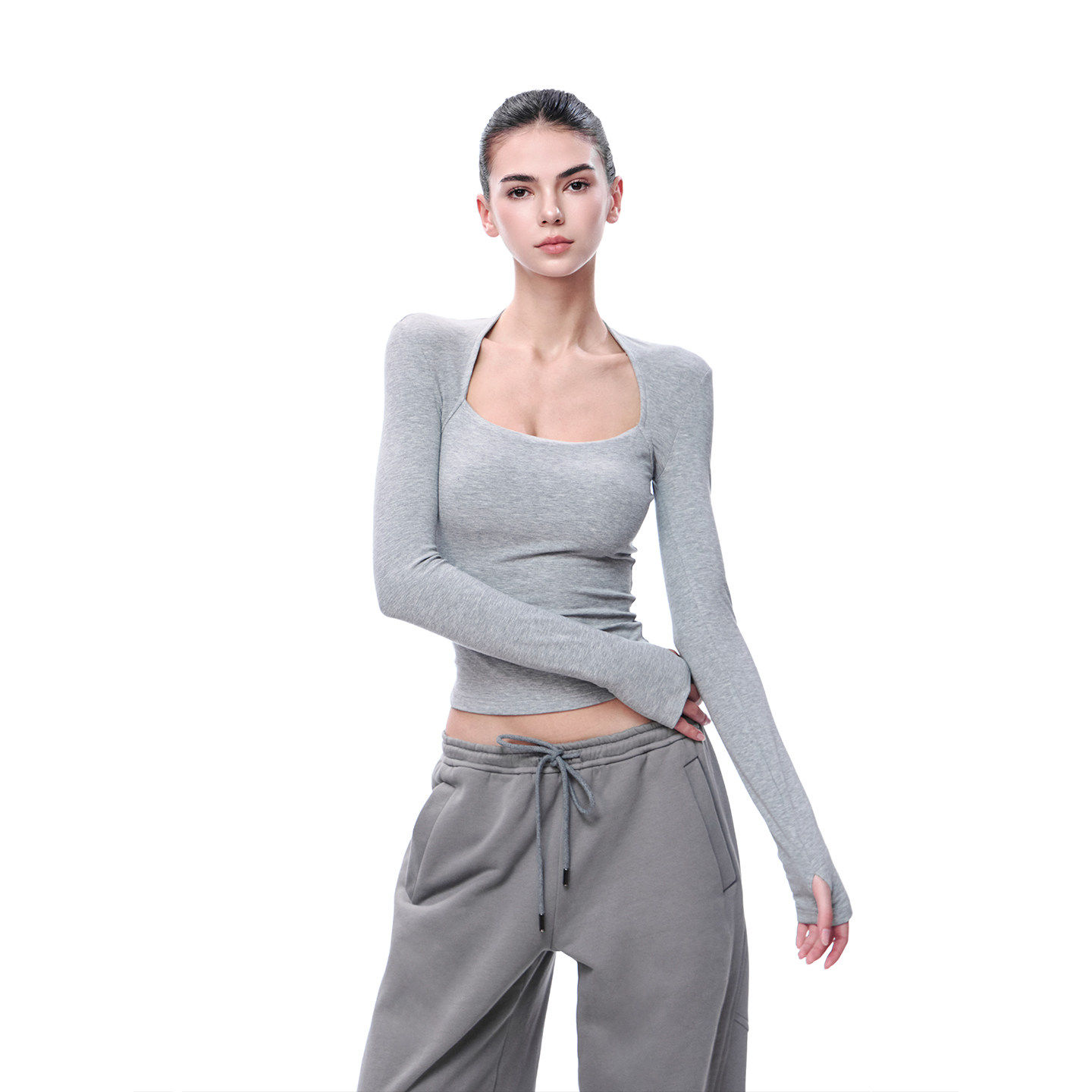 美式灰色长袖t恤女秋冬修身显瘦方领内搭辣妹针织设计感打底上衣,女装/女士精品,T恤,淘宝优惠券,粉丝福利购,淘宝优惠卷