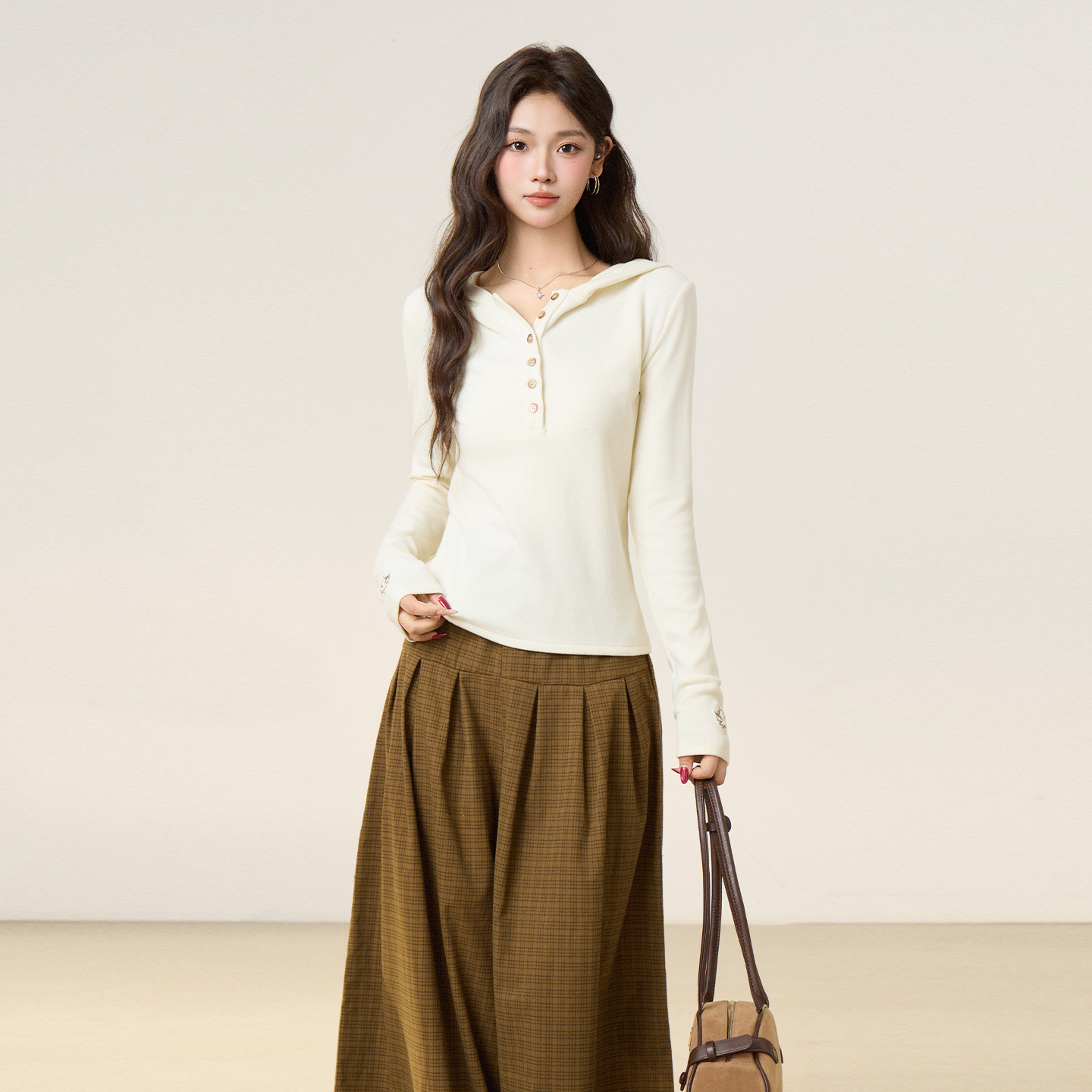 韩系半开领磨毛连帽长袖秋冬卫衣女装内搭打底衫外穿修身上衣