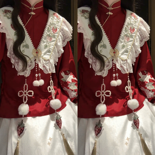 素马面裙拜年新年战袍套装 设计师 礼物原创草莓兔兔汉服国风汉元