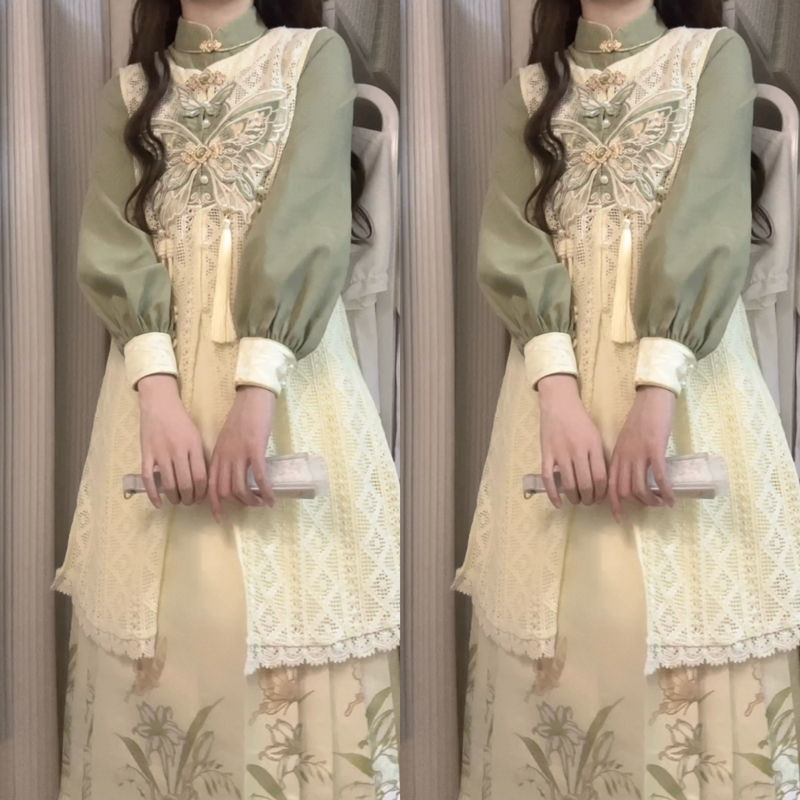 新中式织金马面裙优雅汉元素套装