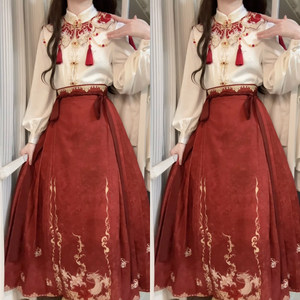 设计师的礼物原创庆贺国风汉元素女云肩马面裙敬酒服订婚秋季套装