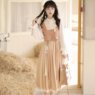 原创设计蝶语中国风复古日常改良汉元素新中式马甲连衣裙两件套