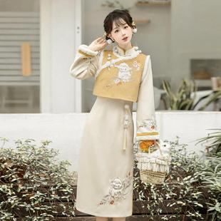 国风日常改良汉服马甲旗袍秋冬套装 设计师 礼物原创暖羊羊新中式
