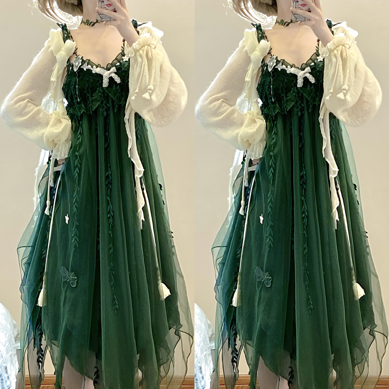 清仓设计师的礼物原创苔藓国风汉元素古风女仙吊带裙lolita洛丽塔