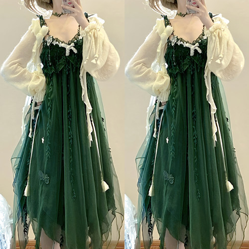 清仓设计师的礼物原创苔藓国风汉元素古风女仙吊带裙lolita洛丽塔
