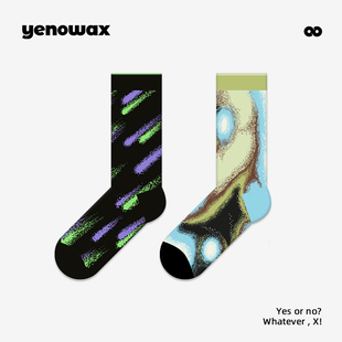 YNWX袜子春秋女迷幻渐变流星中筒袜男原创设计感时尚 情侣棉袜 个性