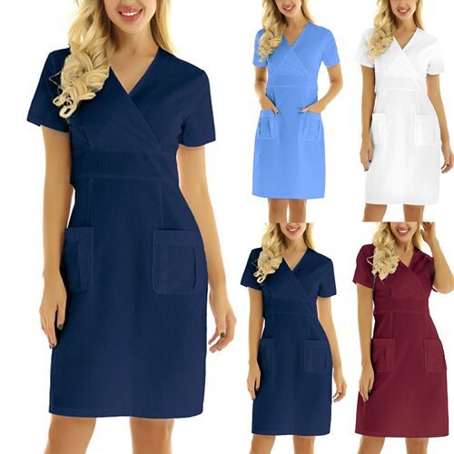 Nurse Working Uniforms 2021 Women Casual Short Sleeve V-neck