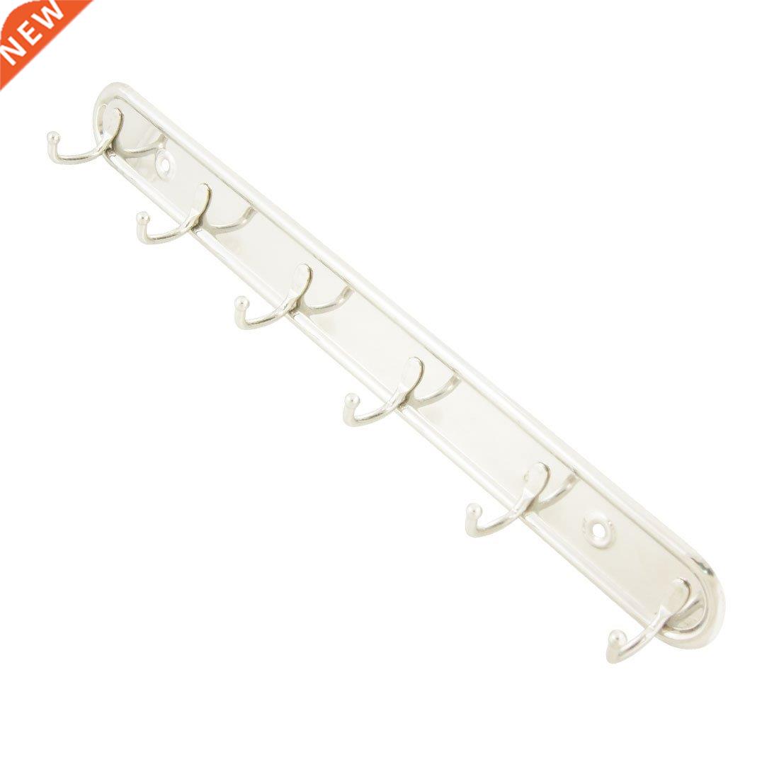 Silver Tone 6 Hooks Towel Handbag Rack Wall Hanr w Screws