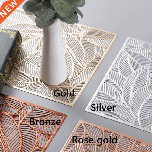6/4pcs Rectangular Leaves Gilded Insulated Placemats High-en