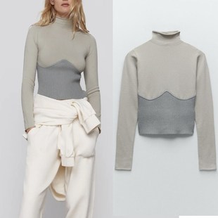 Za Women Winter Patchwork Turtleneck Knit Sweater 2020 Long