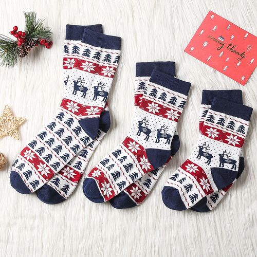 1pair Unisex Socks Casual Cartoon Funny Christmas print fami