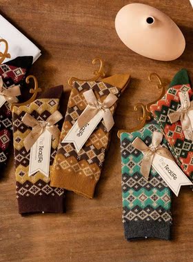 Women cotton socks fashion national style knitted stripe spo