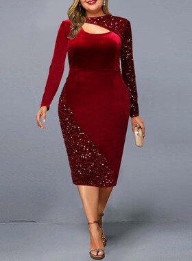 Party Dress Plus Size 2021 Women Elegant Sequined Cut Out Ch