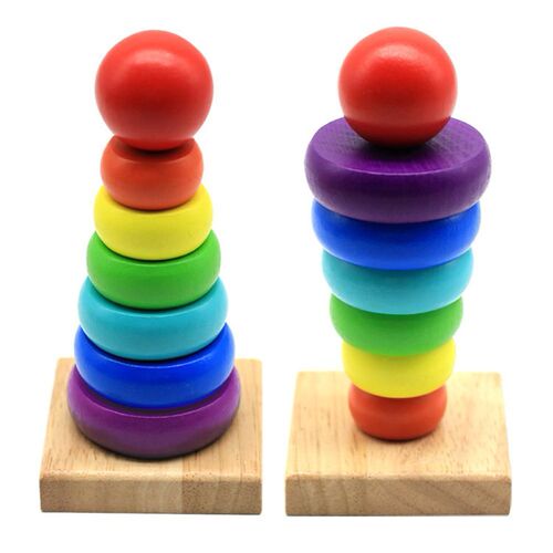 Kids Toddler Toy Rainbow Wooden Color Number Cognition Ring