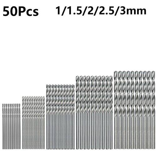 50pcs Titanium Coated HSS Drill Bits Set 1/1.5/2/2.5/3mm Hig