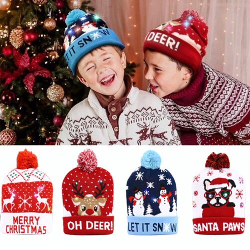 NEW LED Christmas Hats Lighted Beanie Cap Christmas Snowman