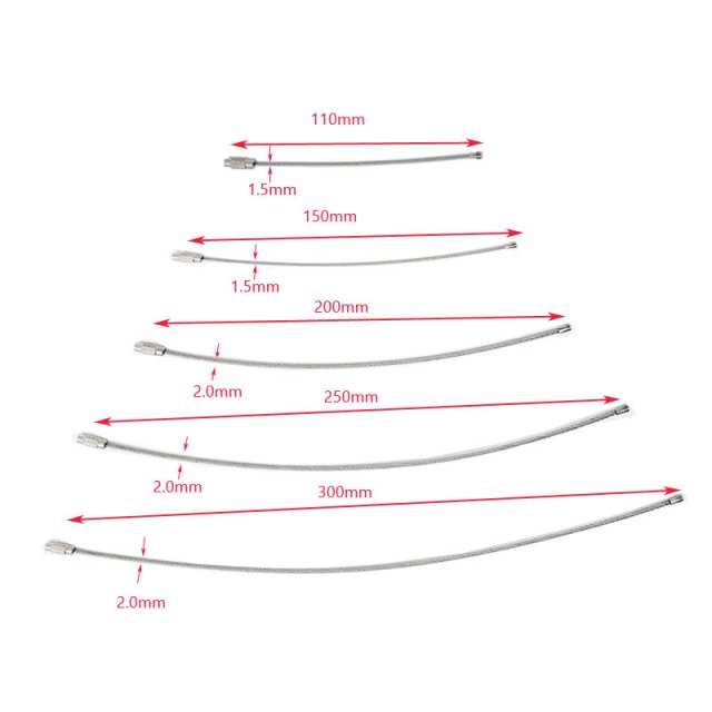 10pcs Silver Screw Locking Stainless Steel Wire Keychain Cab