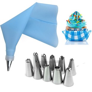 12PC/Set DIY Silicone Icing Piping Cream Pastry Bag Stainles