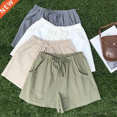 2021 New Summer Cotton Linen Basic Solid Color Shorts High W
