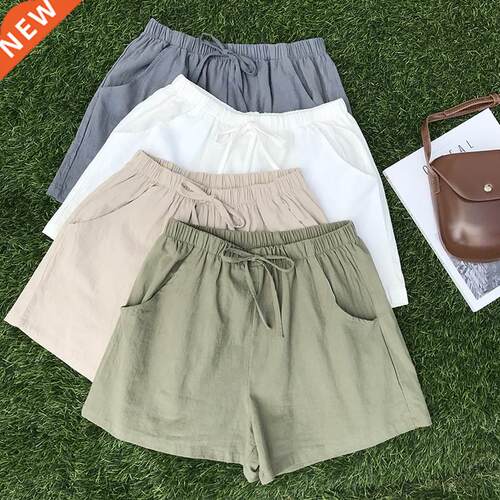 2021 New Summer Cotton Linen Basic Solid Color Shorts High W