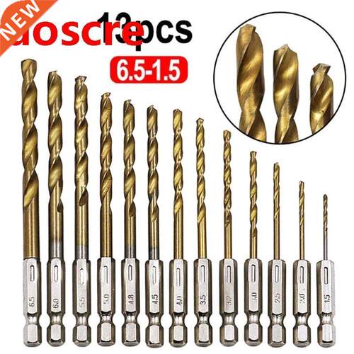 13PCS/SET 1.5-6.5MM HSS High Speed Steel Titanium Coated 1/4