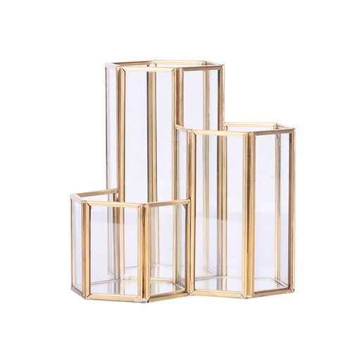 Glass Copper Hexagon Composite Pen Holder Makeup Brush Glass