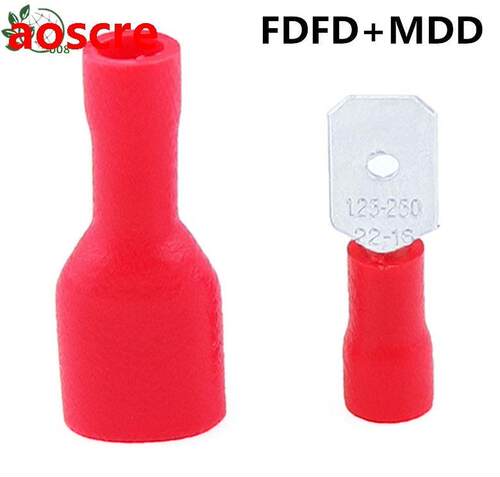 100PCS FDFD1.25-250 Red Spade Insulated Electrical Crimp con