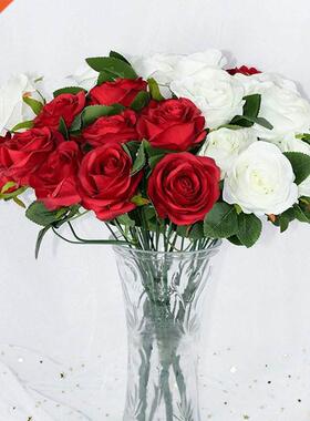 10pcs/bouquet Artificial Silk Flower Romantic Rose DIY Red W