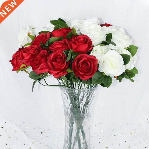 10pcs/bouquet Artificial Silk Flower Romantic Rose DIY Red W